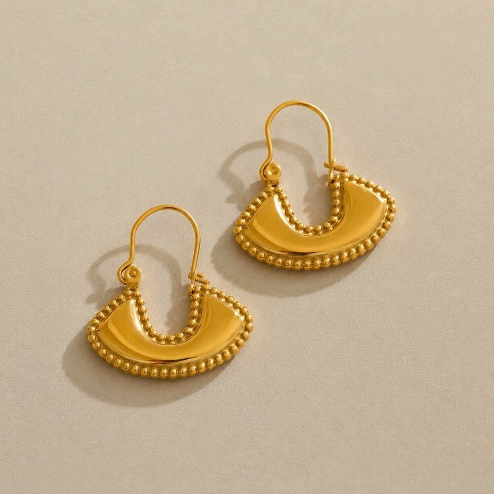 Anthropologie Gold Hoop Earrings Beaded Fulani Fan Statement Tribal Ethnic VTG